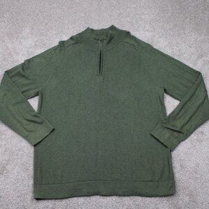 LL Bean Sweater Mens Large Green Cotton/Cashmere 1/4 Zip L/S Pullover Sweatshirt